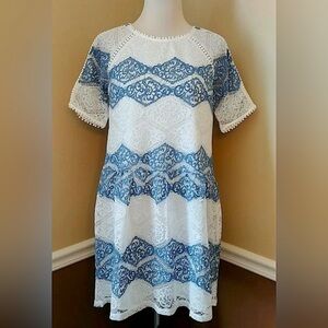 Blue & White Lace Overlay Drop-Waist Babydoll Dress Modcloth Everly Girly Fem